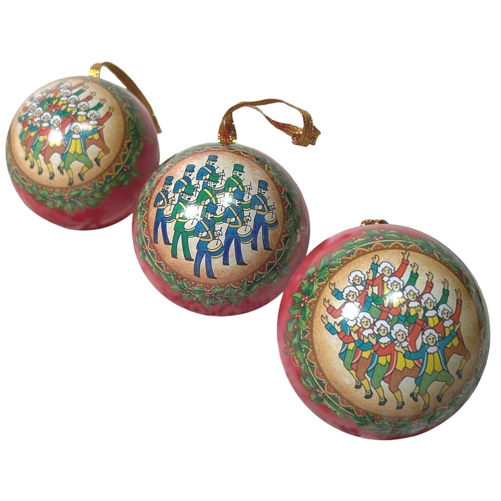 Set of 3 Vintage Christmas Ornaments 12 Days of Christmas Drummer Carolers Metal